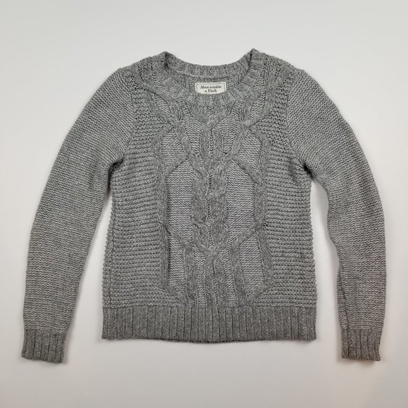 Abercrombie Gray Cable Knit Cozy Crewneck Fisherman Sweater sz S - Picture 2 of 9
